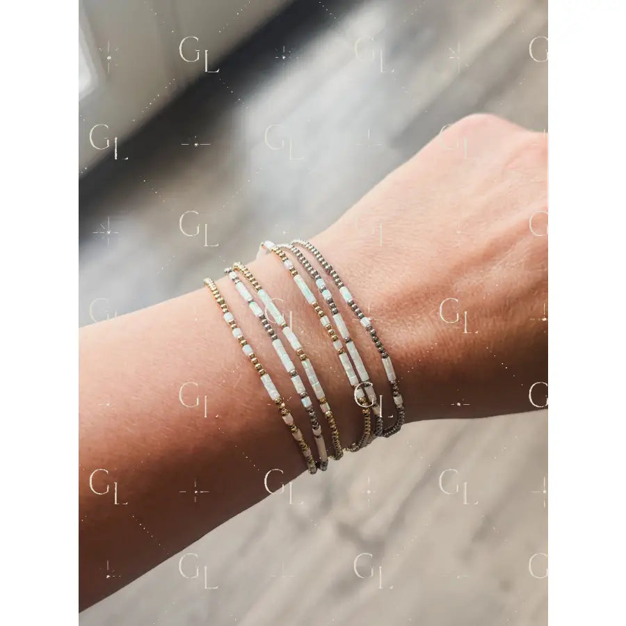 Morse Code Opalite Gemstone 14k Gold Fill Sterling Silver or Stainless Steel Bracelet