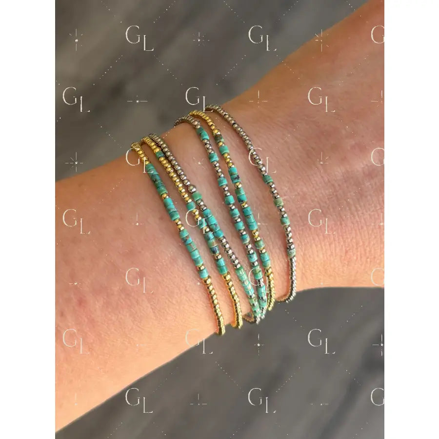 Morse Code Turquoise Gemstone 14k Gold Fill Sterling Silver or Stainless Steel Bracelet
