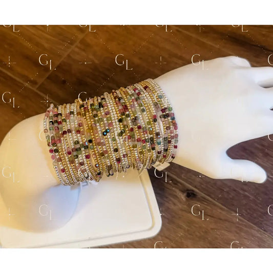 Morse Code Watermelon Tourmaline Gemstone 14k Gold Fill Sterling Silver or Stainless Steel Bracelet
