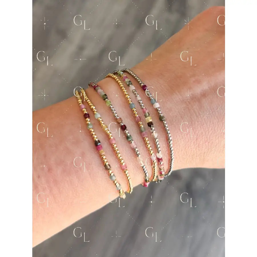 Morse Code Watermelon Tourmaline Gemstone 14k Gold Fill Sterling Silver or Stainless Steel Bracelet