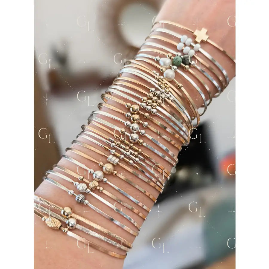 NEW! Beaded Permanent Jewelry Bangle - 14k Gold Fill Sterling Silver Mixed Metal