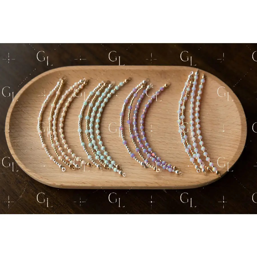 opal glow up on wooden tray 
