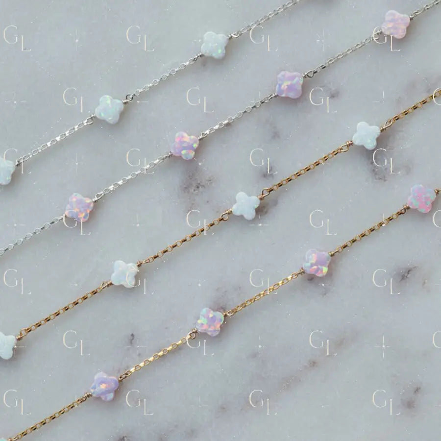 Opal Clover Gemstone Permanent Jewelry Chain- READY TO SHIP
