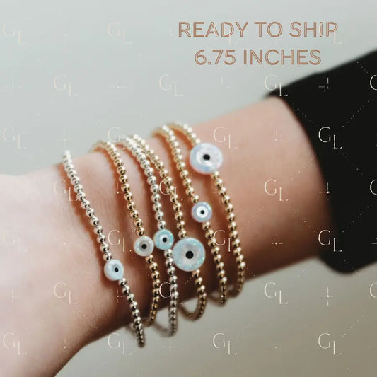Opal Evil Eye Gold Fill + Sterling Silver Bracelet- READY TO SHIP
