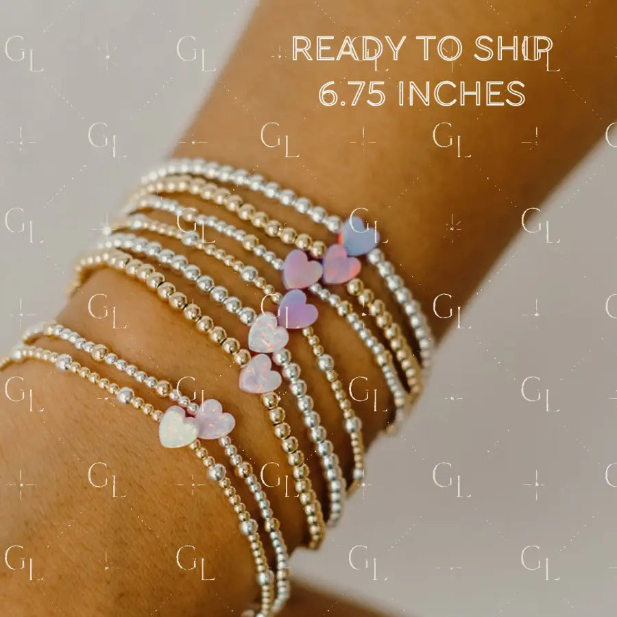 Opal Heart Gold Fill + Sterling Silver Bracelet- READY TO SHIP