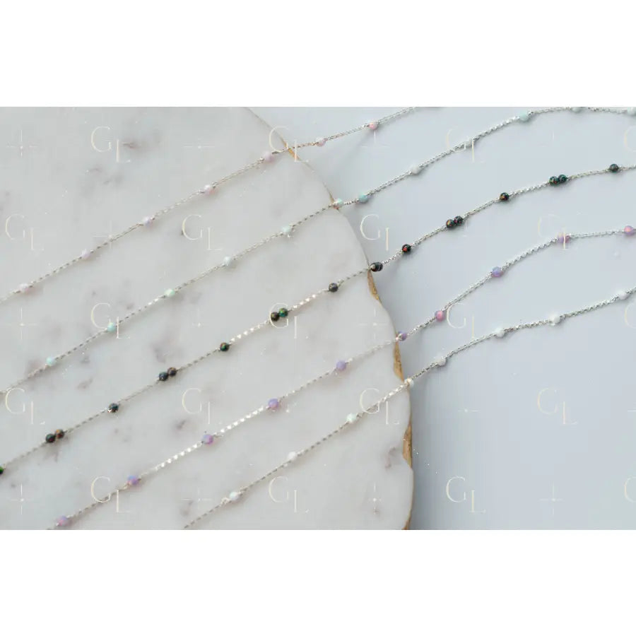 Single Opal Sterling Silver Gemstone Permanent Jewelry Chain READY TO SHIP