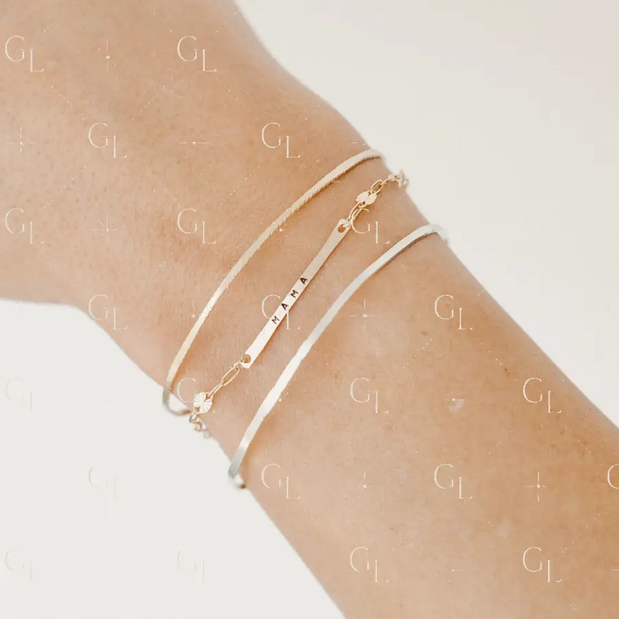 Skinny Engravable Bar Gold Fill + Sterling Silver Connectors