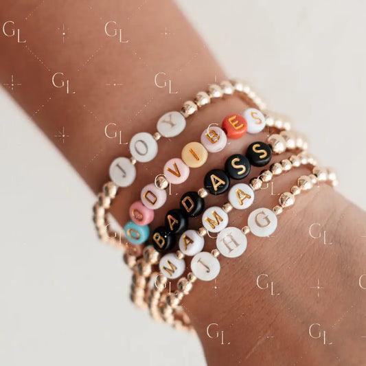 Vibe - Letter Gold Beaded Bracelet- WHOLESALE