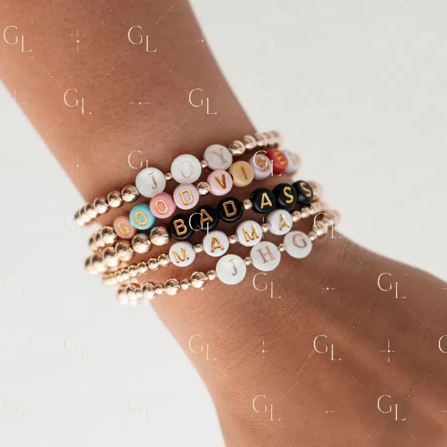 Vibe - Letter Gold Beaded Bracelet- WHOLESALE